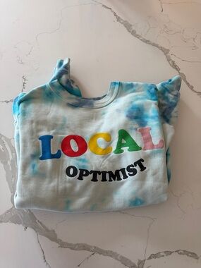 Custom MadHappy Tie-Dye "Local Optimist" Graphic Crewneck Sweatshirt